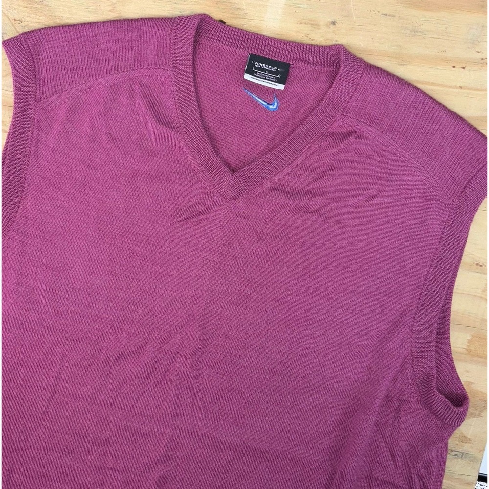 Nike Golf Tour Performance Sweater Vest Men Large Magenta Merino Wool Blend VTG